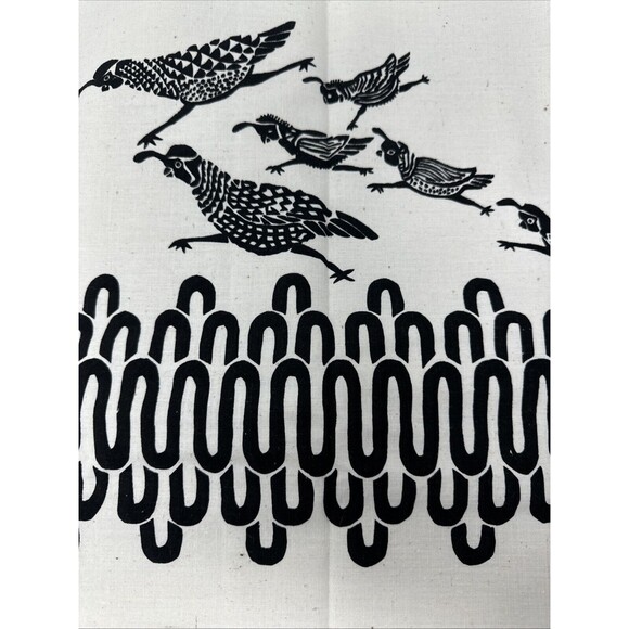 HARWOOD STEIGER Vtg Fabric SIX QUAIL Linen Cotton Blend Black White 1.75 Yards - Picture 6 of 6